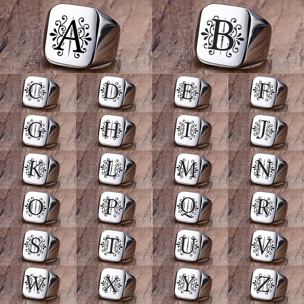 Herrenring, Sigent-Ringe, Alphabet-Ring aus Edelstahl für Herren, Vatertagsgeschenk
