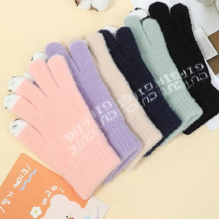Adult Touchable Screen Gloves Mittens Jacquard Letter Full Finger Gloves
