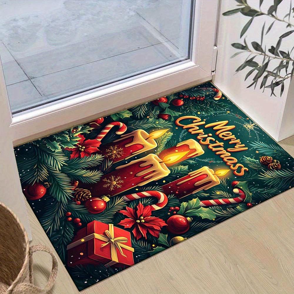 

1pc Christmas Themed Rug, Merry Christmas Candles Candies and Gifts Print, Bedside Carpet, Non slip Laundry Room Mat, Machine Washable Water 60cm by 90cm