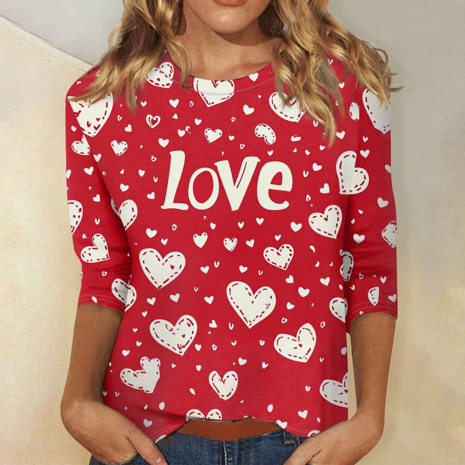 

Женские топы с рукавом три четверти и круглым вырезом, свободная футболка с принтом ко Дню святого Валентина XXL красный
