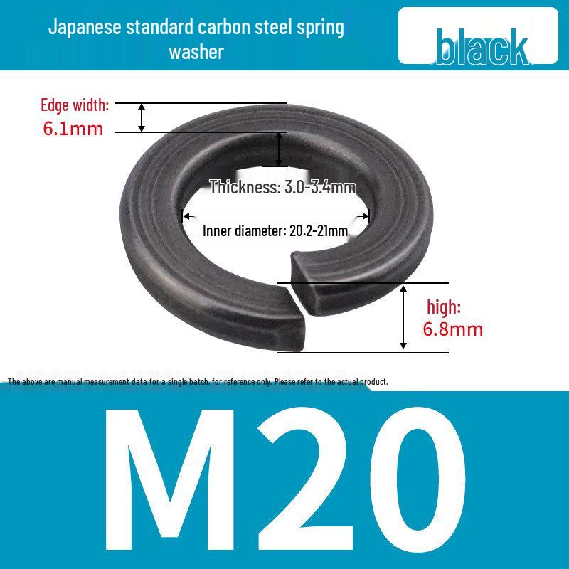Level 8 Blackened Stainless Steel Anti-Slip Spring Washer, Japanese Standard, Sizes M6, M8, M10, M20.
