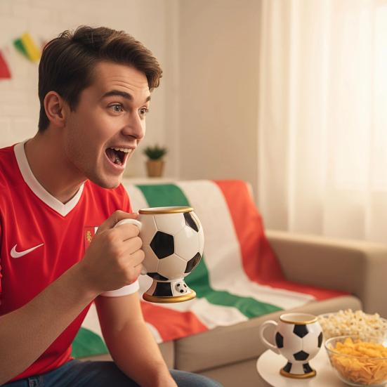 Soccer Ball Mug, Resin Coffee Beer Cup for Football Fans, Large Capacity Heat Resistant Fan Collectible Mug, Party Gift