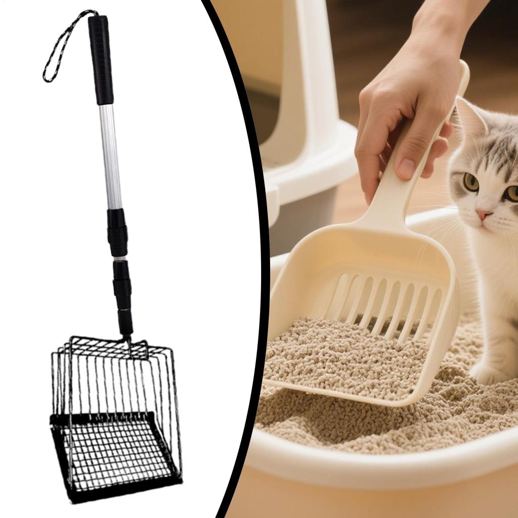 Litter Scooper Sifting Cat Litter Box Scooper Shovel Long Handle Poop Cleaning Sifter Shovel For Household Small Space Living