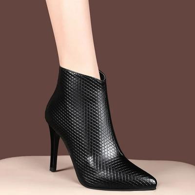 Fashion Leather   High Heels Autumn Winter Side Zipper Women's Boots Pumps Party Office Lady Shoes Woman 2024