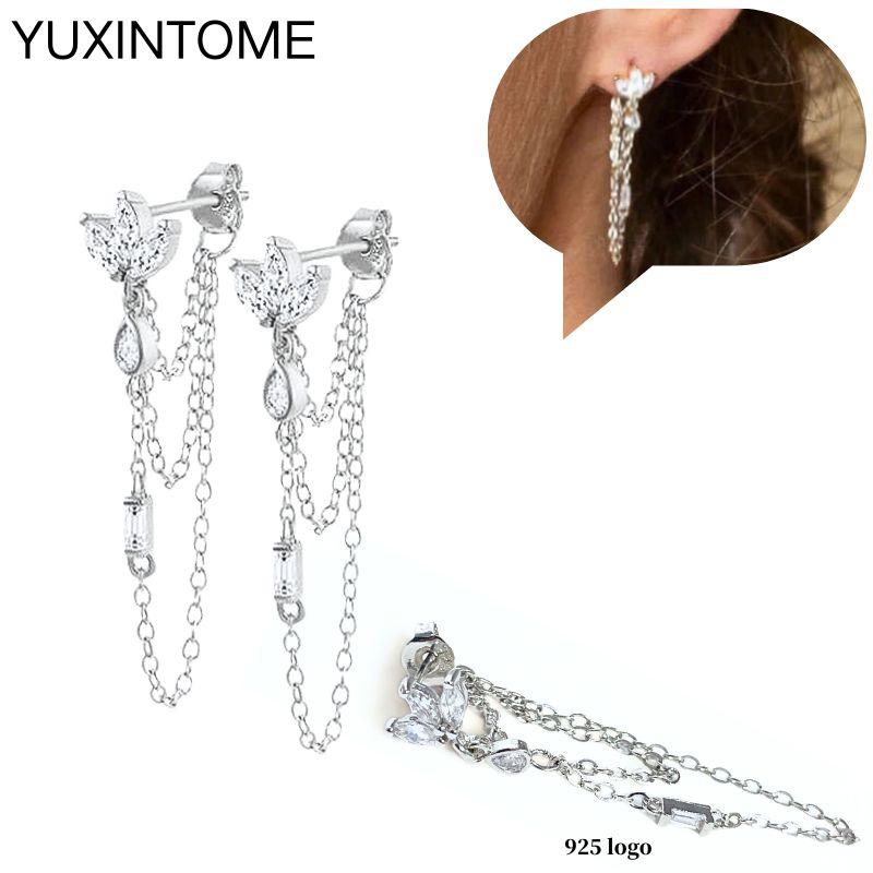 925 Sterling Silver Ear Needle Fashion Hoop Earrings White Crystal Luxury Women's Silver Earrings Wedding Women's Jewelry Gift