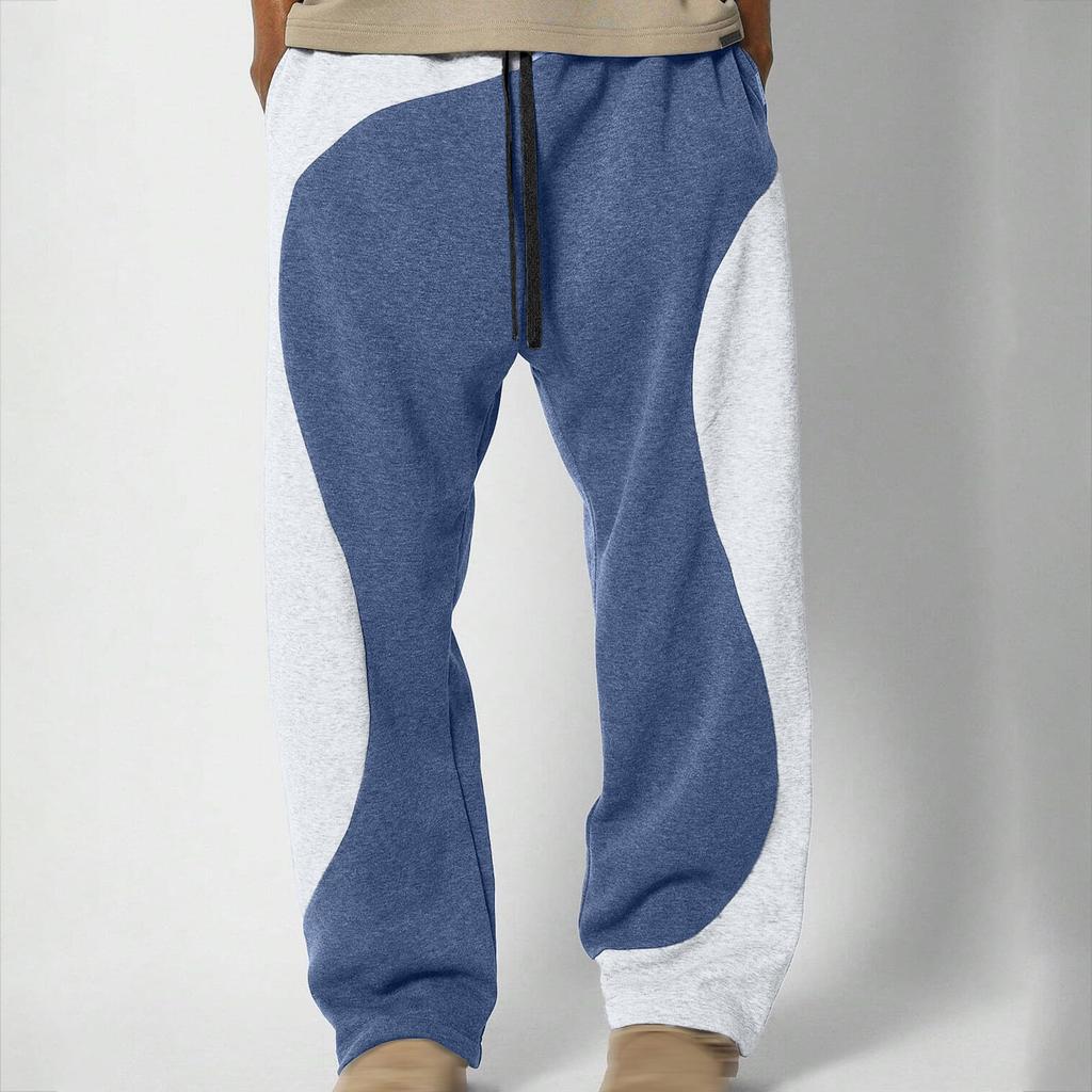 Men's Looped Sweatpants, Color-blocked Line Casual Pants, Men's Loose Pants