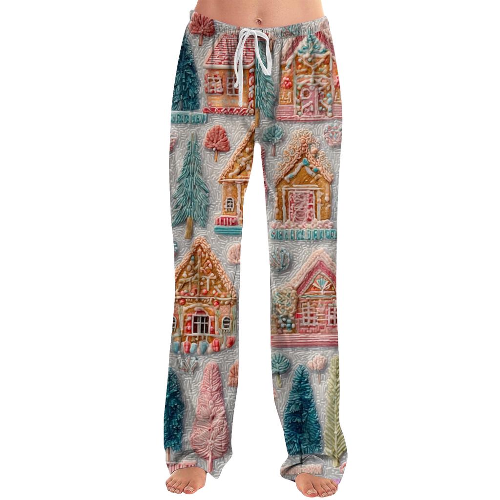 Women's Casual Fashion Christmas Printed Trousers Plush Casual Pants
