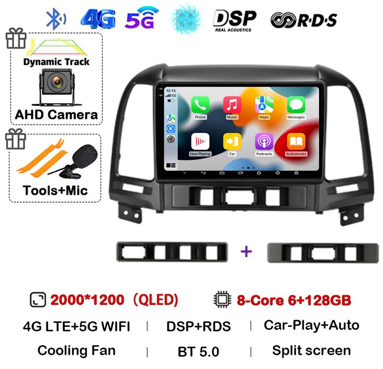 Android 14 Carplay Auto Car Radio For Hyundai Santa Fe 2 2006-2012 4G+WIFI Multimedia Player GPS 2Din Autoradio Stereo Head Unit