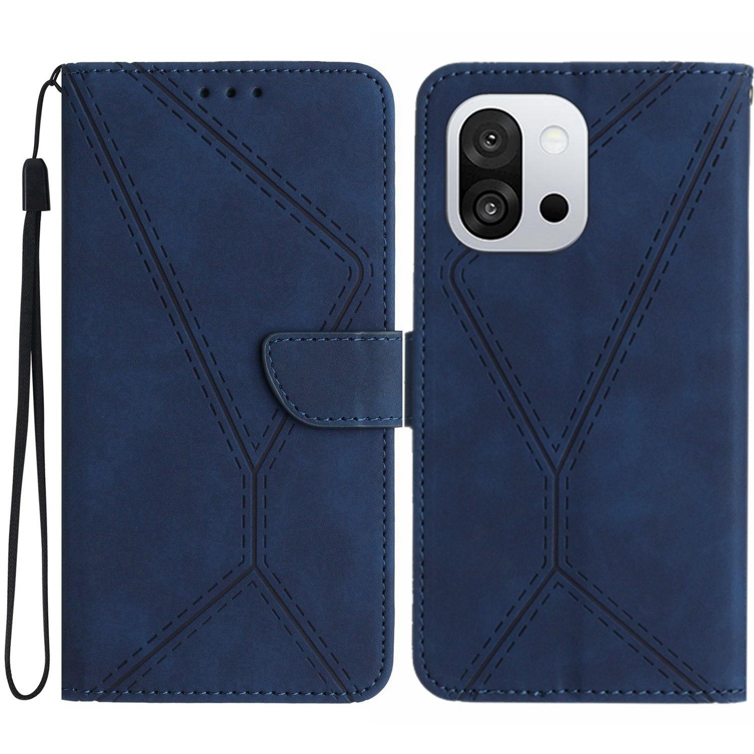 

For OnePlus 13T 5G Case Skin Touch Lines Imprinted PU Leather Flip Phone Cover Blue
