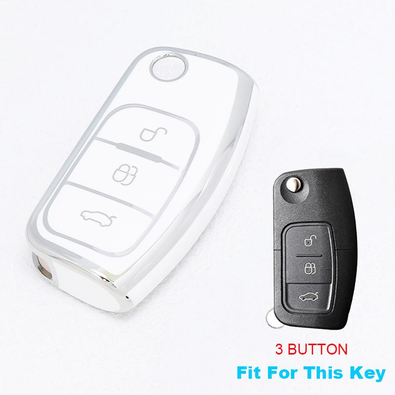 Bil TPU Sammenleggbar Nøkkeldeksel Skall Etui For Ford Focus 2 MK2 Fiesta Mondeo Galaxy Falcon Territory Ecosport Veske Nøkkelring Beskytter