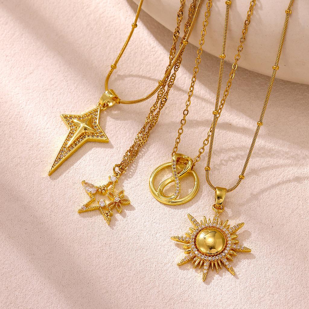 Gold Color Sunburst Cubic Zirconia Pendant Necklace Shiny Sun Charm Chain For Women Bohemian Jewelry Vintage 2026 Her Gift