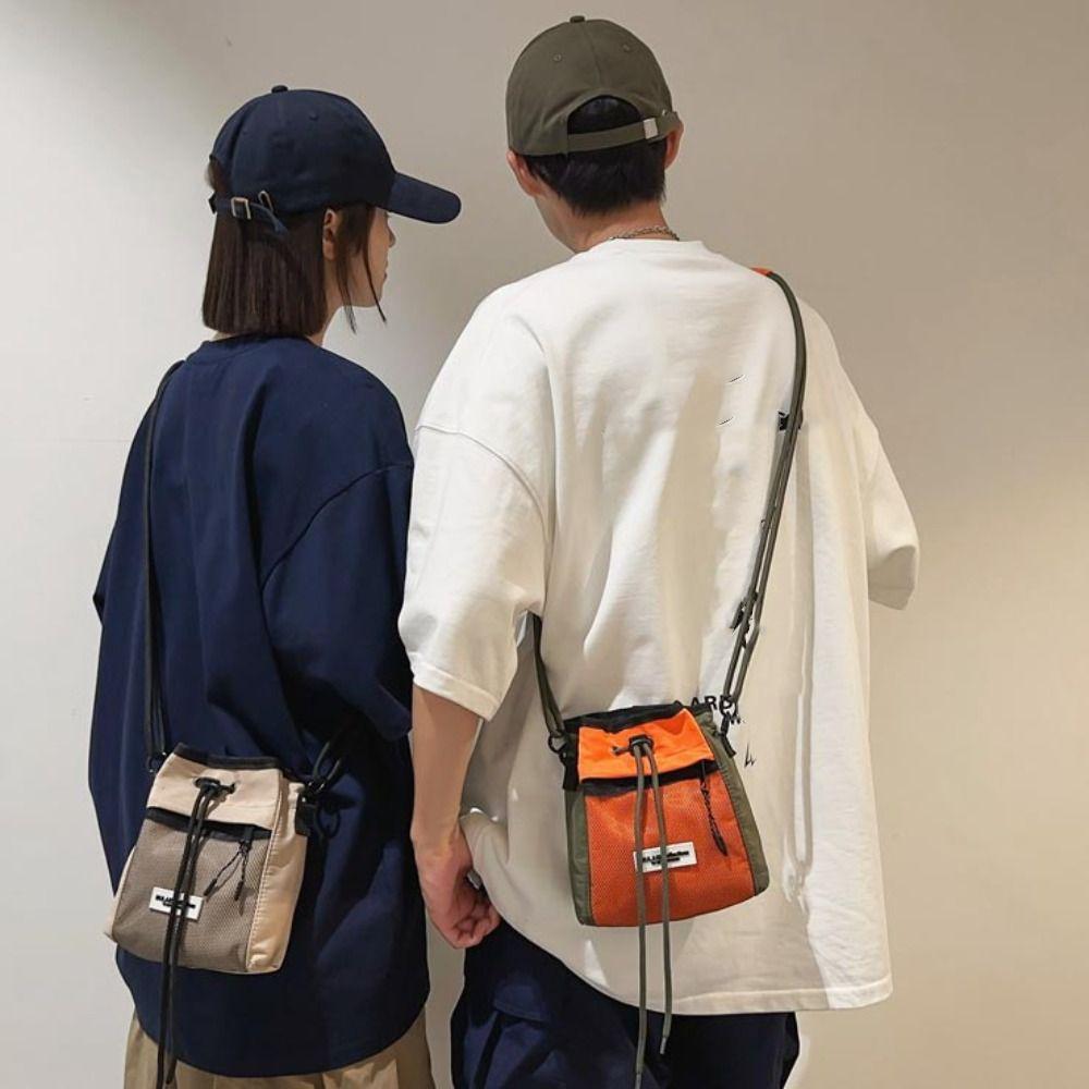 

Корейский стиль сумка через плечо сумка-ведро квадратный нейлоновый телефон кошельки мини сумка на плечо с завязками на открытом воздухе