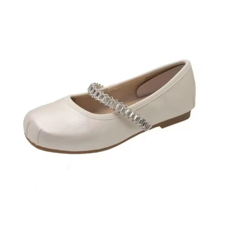 Mode Prägnant Niedriger Absatz Damen Glänzende Kristalle Weiche Sohle Rutschfeste Slipper Sommer Leicht Eckige Zehenpartie Plateau Elegant Französische Mary Jane Schuhe