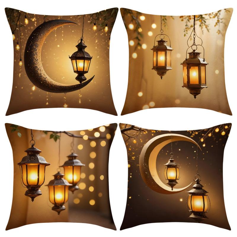 Moon Pillowcase Golden Lantern Print Decorative Seat Cushion Ethnic Atmosphere Arrangement Sofa Pillow