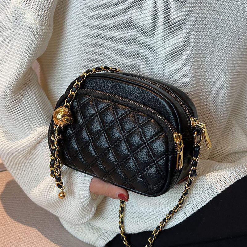 Chic Versatile Chain Shoulder Bag for Women Small Square Bag Textured Niche Monochromatic Crossbody Bag Women's Bag