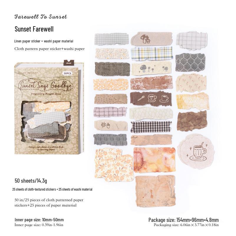 Retro Fragmented Fabric Hand-Tear Base Stickers: Sugar Poetry DIY Journal Collage Pack