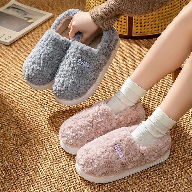 Root cotton slippers women's autumn and winter home indoor bedroom warm feet velvet thick-soled couple hair shoes