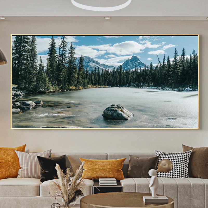Canvas Painting Lake with Mountain Forest Landscape Giclee Posters Prints for Living Room Wall Decor