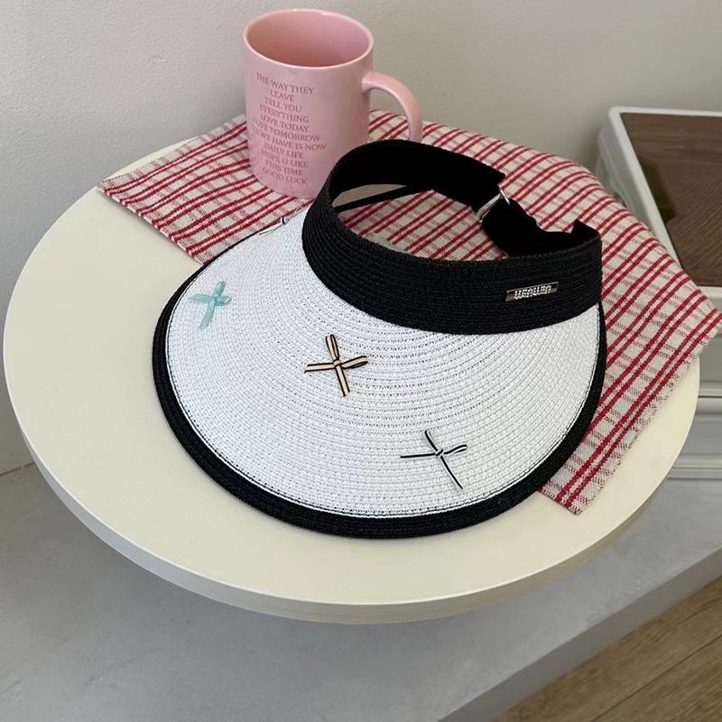 Delicate and sweet new big-brimmed empty-top sun hat summer women's UV protection and sun protection bow straw hat