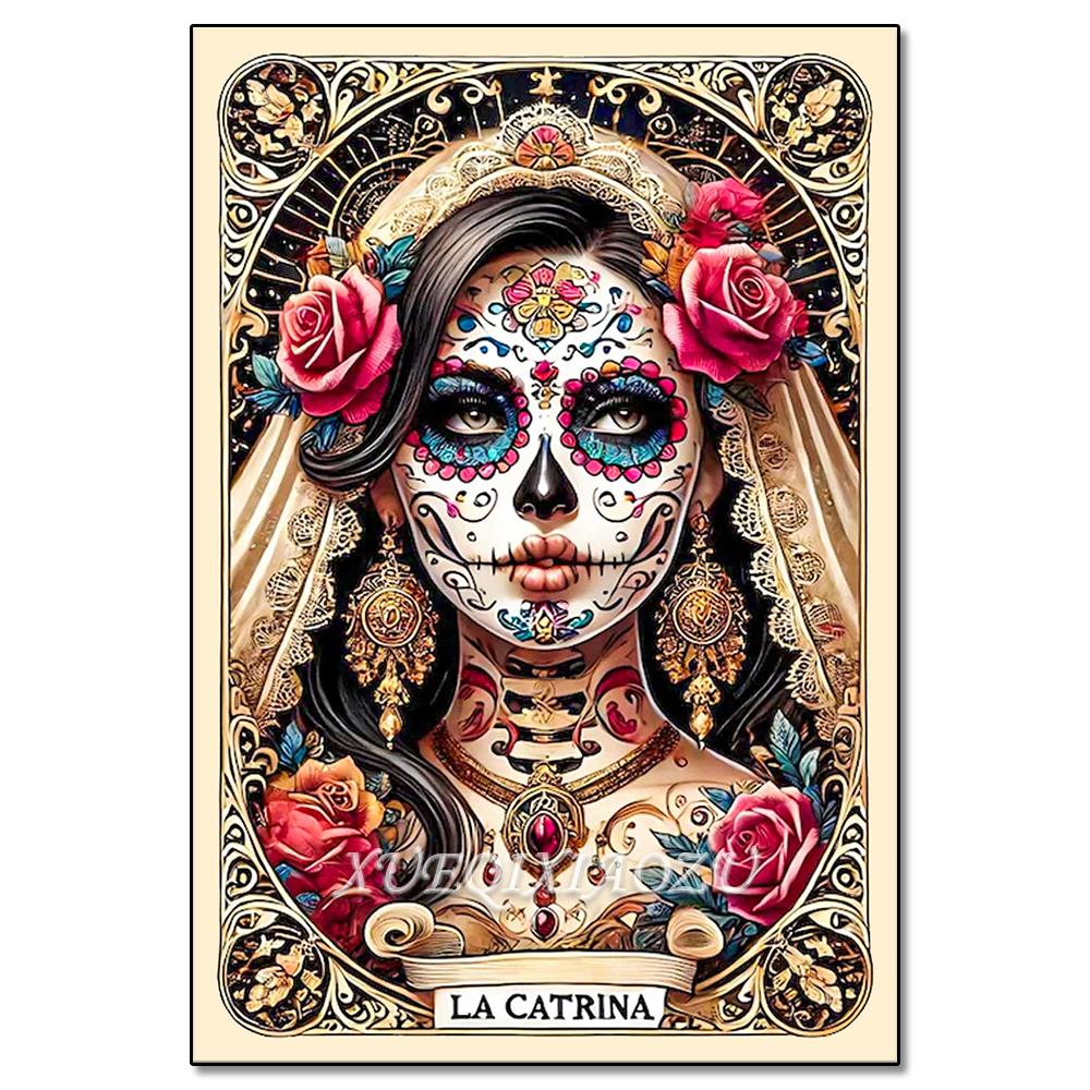 Peinture Art Diamant DIY Squelette Dames Mosaïque Point de Croix Set Art Fleur Pierre Précieuse Incrustation Cadeau DIY Décoration Peinture