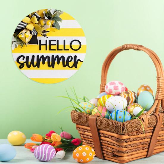 Yousheng Lemon Welcome Door Sign for Front Door, Hello Summer Wooden Hanging Sign, Farmhouse Rustic Round Wall Plaque for Entryway, Kitchen, Patio,