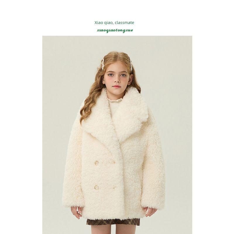 Children's Fur Outwear 2025 Autumn and Winter New Style Girls' Imitation Lamb Wool Little Girl's Fur Outwear Mid-Length Korean Style
