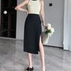 Womens High Waist Side Slit Midi Skirt