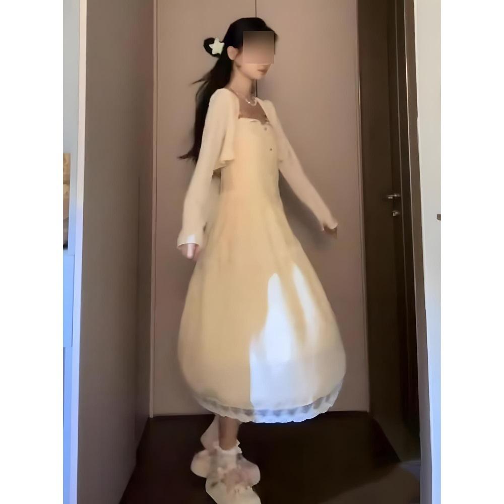 

Сладкое цветочное платье-сарафан с кардиганом, платье-двойка, летнее платье по талии XL- (recommended 110-60kg)