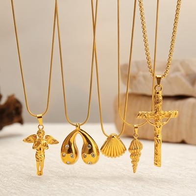 Moderne Engel Flügel Anhänger Halskette Titan Stahl Kreuz Halskette Trendiger Gotischer Schmuck Geschenk für Frauen