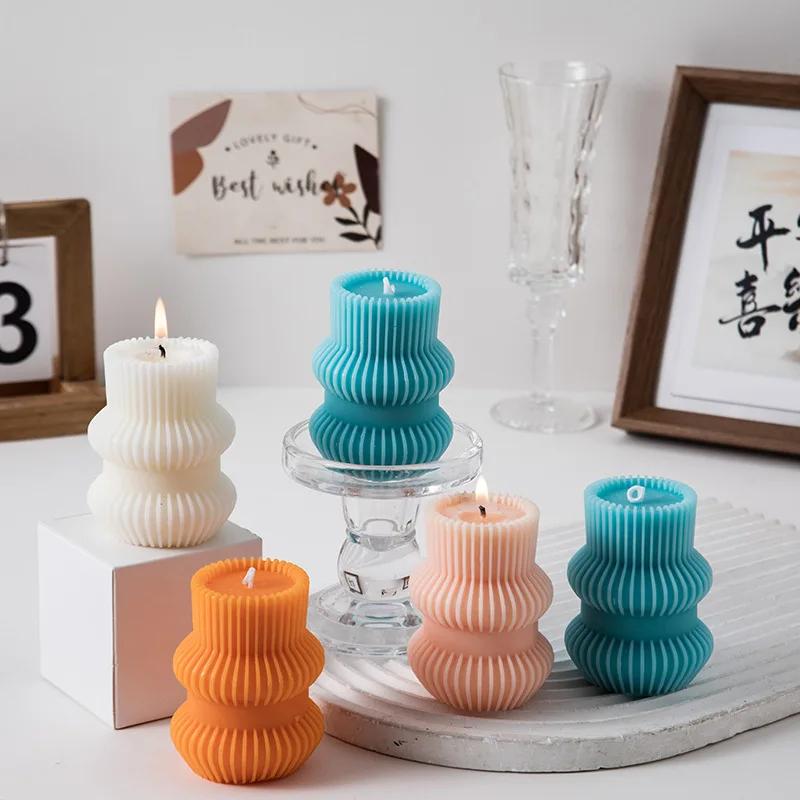 Ribbed Scented Candles Aesthetic Home Decorative Candles Smokeless Personalized Candles Guest Gift Lot