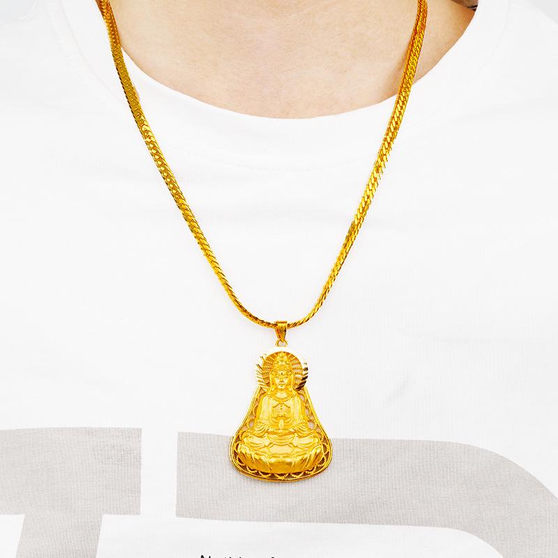 Women's Gold Guanyin Pendant: Ethnic Style Good Luck Bodhisattva Amulet.