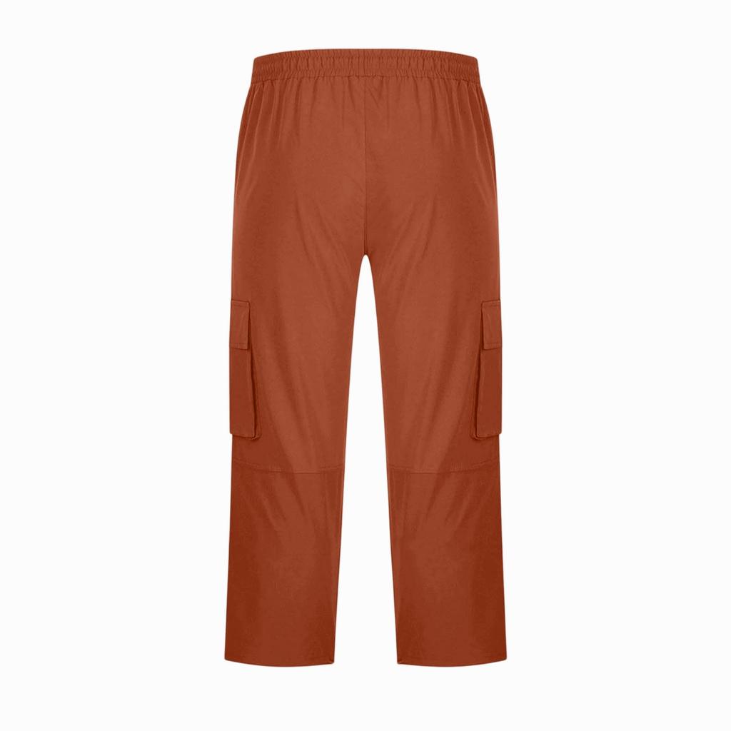 Men's Cargo Work Pants Drawstring Waist Multi Pocket Casual Capri Pants Three Quarter Length Durable Fabric Relaxed Fit
