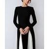 Fall Winter New European American Women's Clothing, Crew Neck Colorblock Long Sleeve High Waist Slim Elegant Vintage Evening Dress
