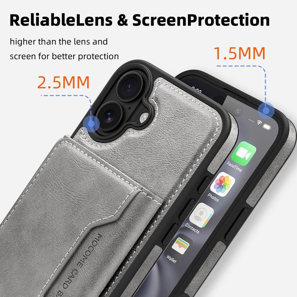 For iPhone 16 Plus Magnetic Case Leather Back Phone Cover with Detachable Card Bag