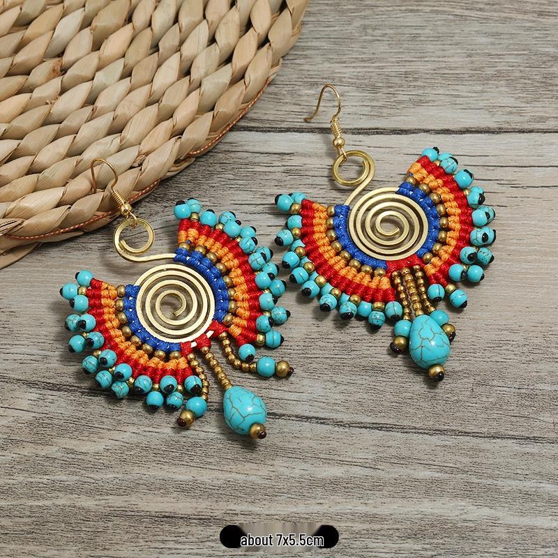 

Богемные Этнические Висячие Серьги - Женские Плетеные Вручную Винтажные Праздничные Длинные Серьги