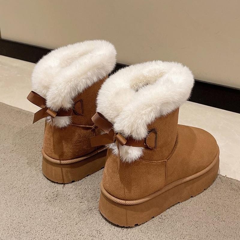 Large size medium tube snow boots women's new winter bow thick-soled piled thickened warm cotton boots