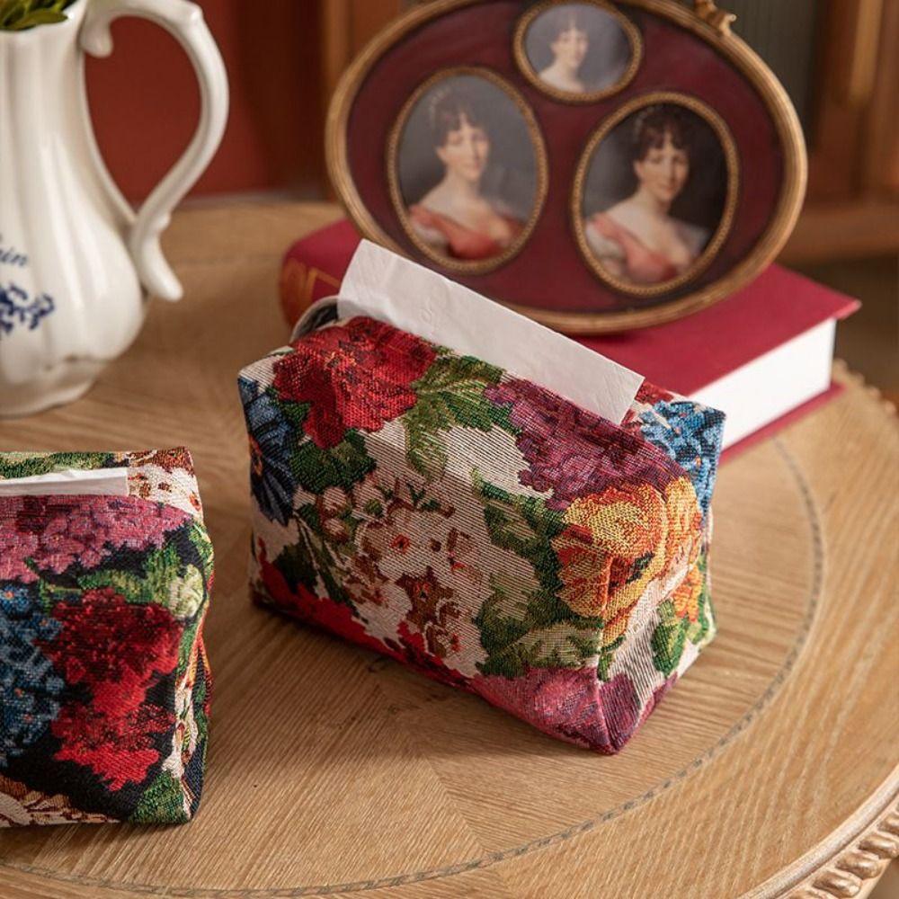 Skin-Friendly Desktop Tissue Bag Polyester Car Tissue Holder Portable Floral Paper Bag  Restaurant