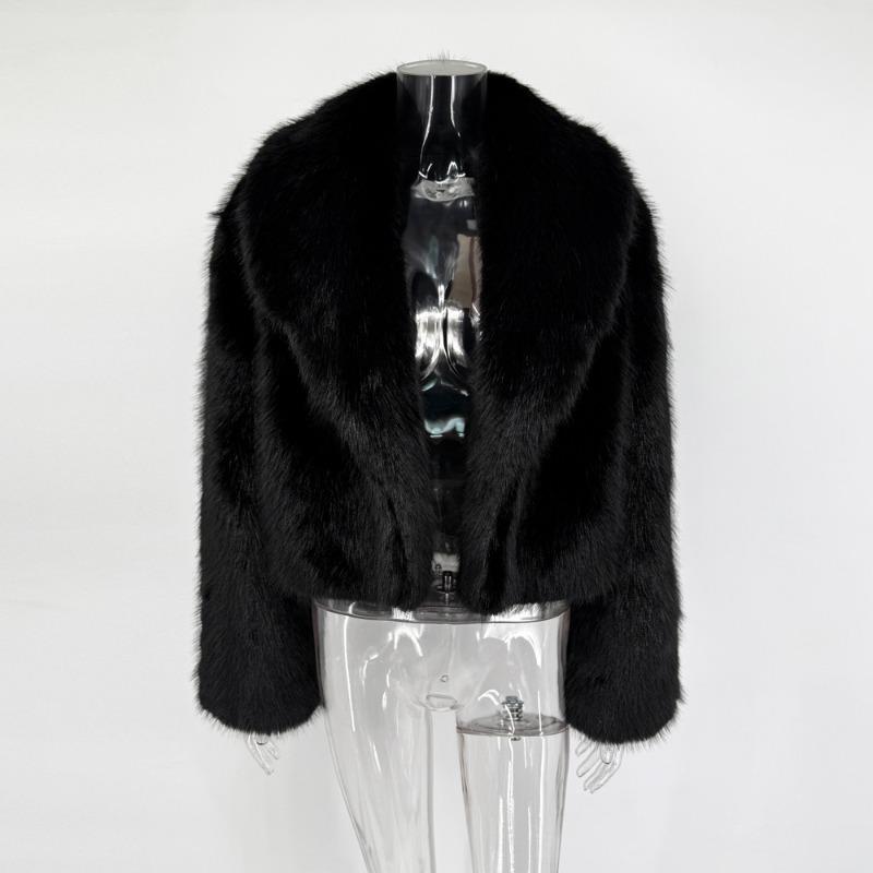 Wintermode Pelz Feder Oberbekleidung für Damen Revers Hohe Taille Warm Locker Langarm Pendelmantel Weiblich Pelz Feder