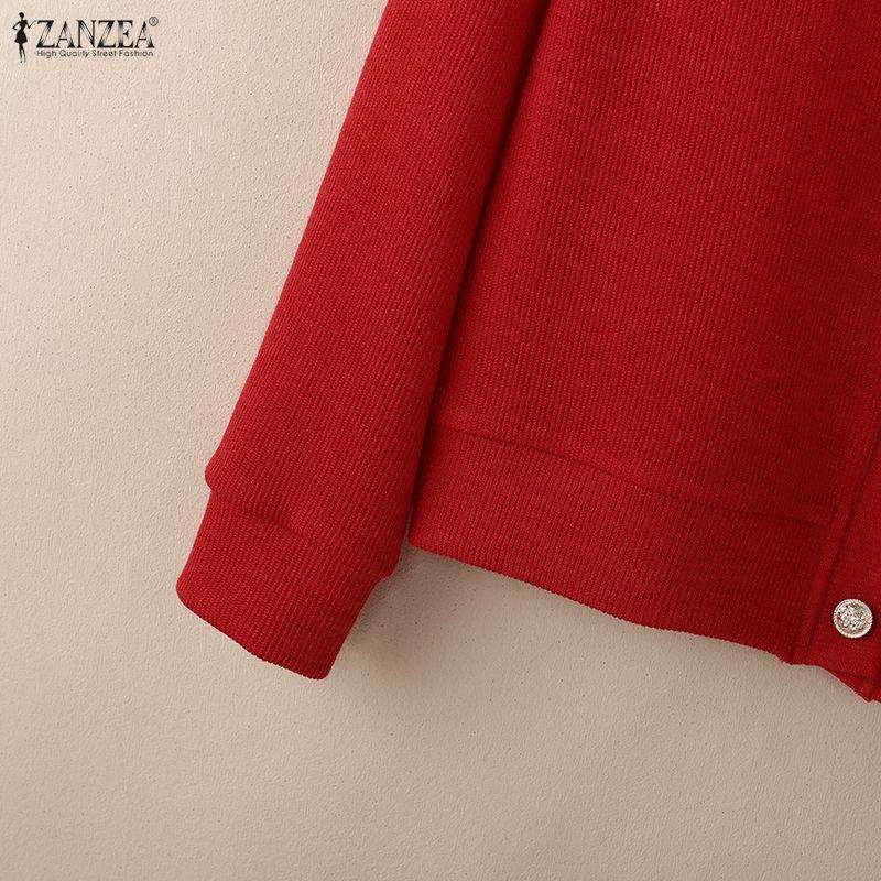 ZANZEA Women Casual Round Neck Loose Long Sleeve Thin Cardigan Blouse