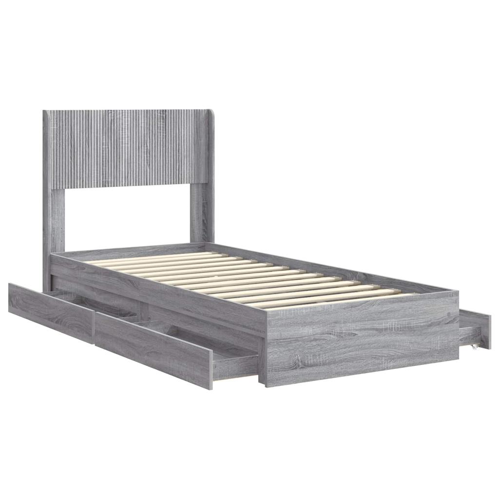 Bed Frame with Storage Space and Headboard Gray Sonoma 90 x 200 cm