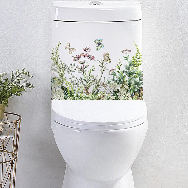 Zielona Roślina Kwiat Motyl Naklejka Ścienna Naklejka Łazienkowa Toaletowa Wc Samoprzylepny Mural Upiększyć Dekoracja Domu Kalkomanie