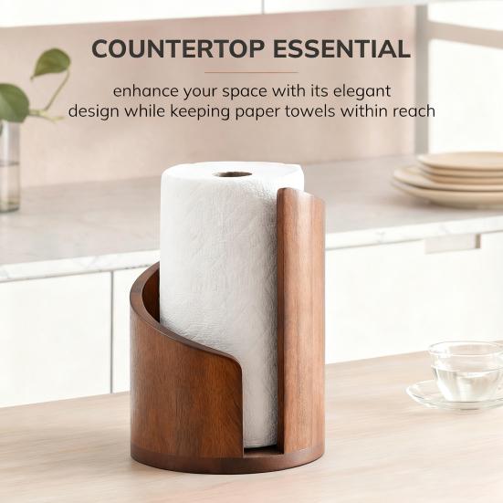 Mountain Paper Towel Holder Countertop Paper Towel Dispenser with Wood Base Metal Holder Spiral Design Rustic Paper Towel Roll Holder for Kitchen And