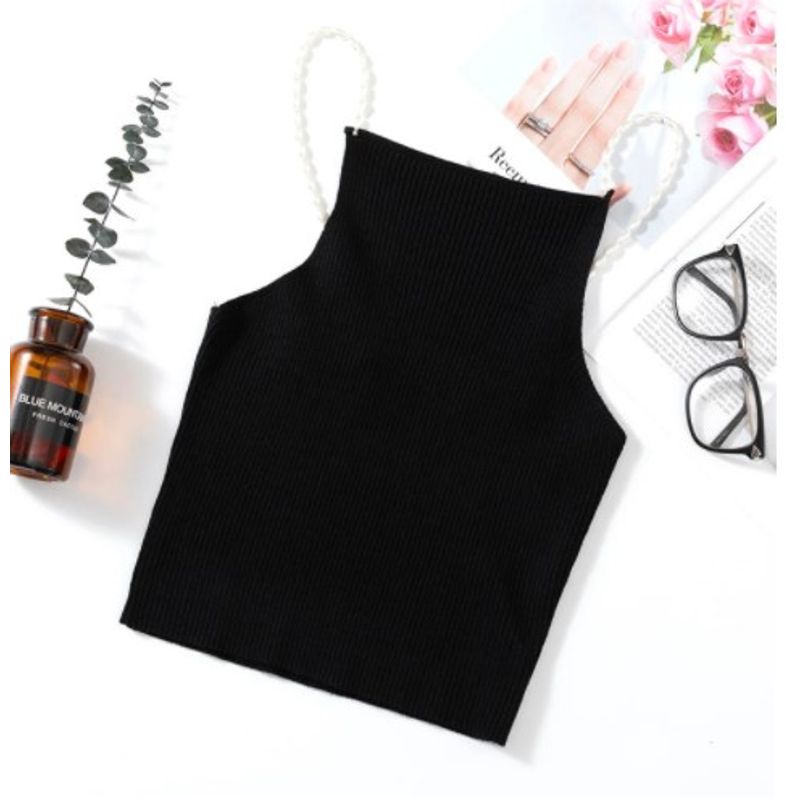 

Приталенный укороченный топ-майка на бретелях, короткая майка без спинки под грудь Black S