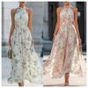 Elegante Vestido Maxi Floral con Cuello Halter para Mujer 2026, Vestido Largo de Gasa Fluido sin Mangas, Ropa de Playa y Fiesta de Verano