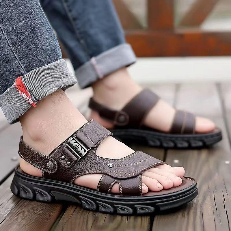 Men's 2026 Faux Leather Sandals: Dual-purpose, Non-slip, Soft Sole Flip-flops for Summer Outdoor Wear.