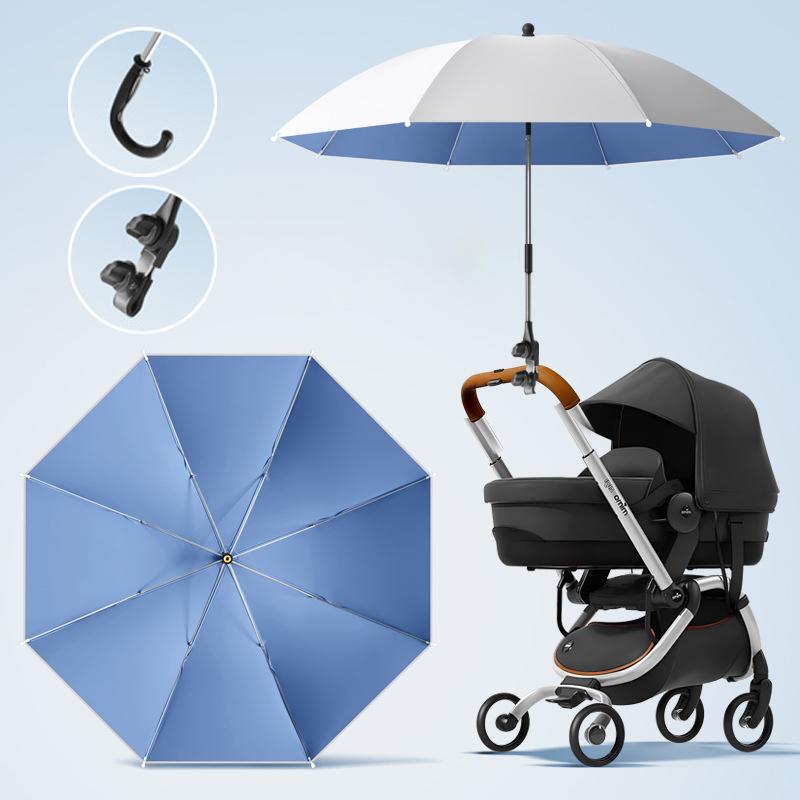 Baby Stroller Parasol, Titanium Silver Anti Uv Coating,Universal Umbrella With Clamp, 360 Degree Adjustable Uv Protection тёмно-синий