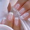 24Pcs/set Chic French Tip Press-On Nails Kit - Glossy Aurora White & Pink,  Medium Length French Tip False Nails Set