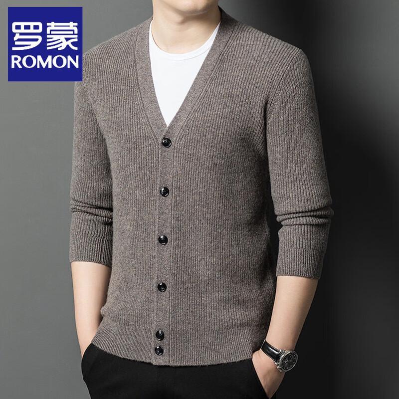 ROMON Men's 100% Wool V-Neck Cardigan Sweater