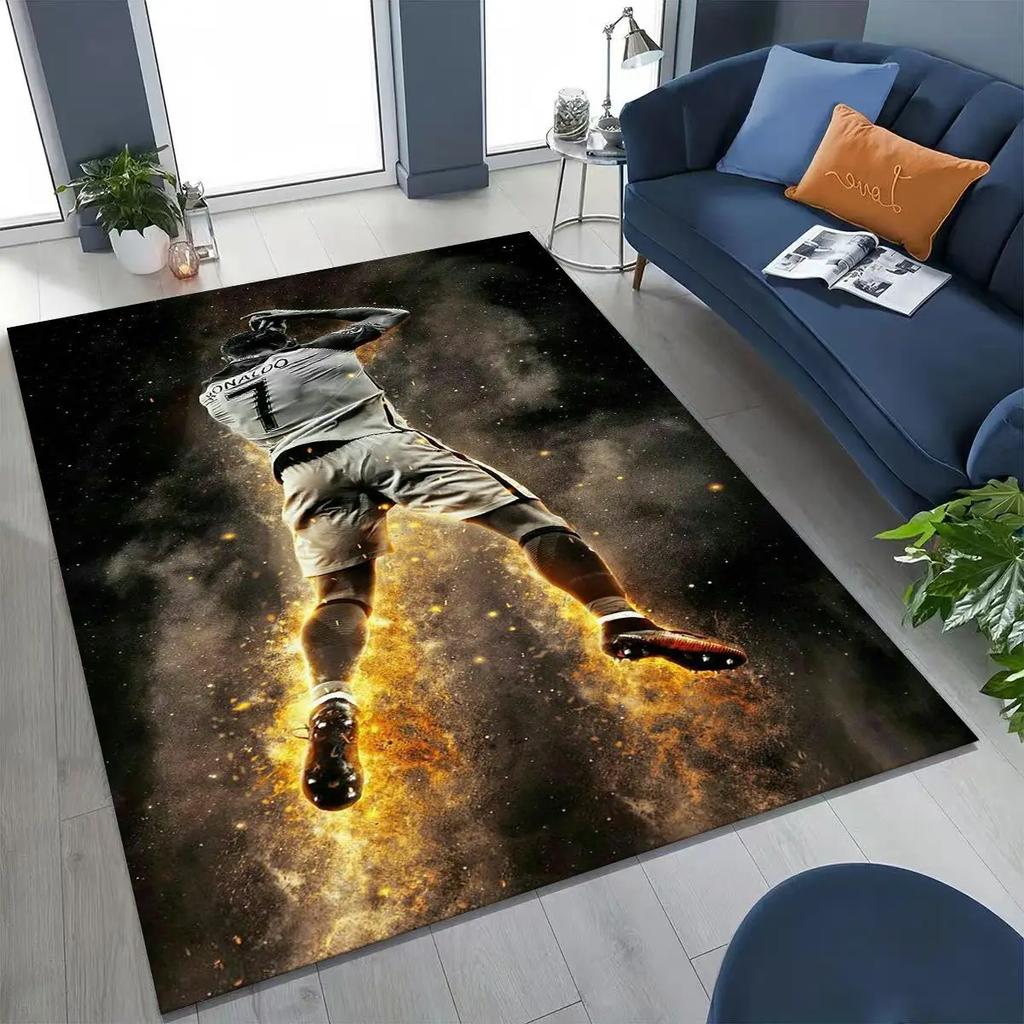 3D Goat Football Star R-Ronaldo Cartoon Art Carpet Rug for Bedroom Living Room Sofa Home Doormat Decor,Large Non-slip Floor Mat