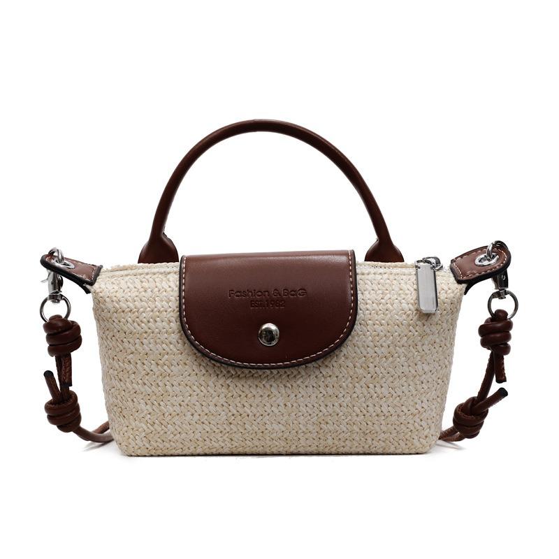 Contrasting Color Striped Dumpling Bag Women's New Seaside Vacation Bag Hand-held Woven Bag Shoulder Messenger Bag